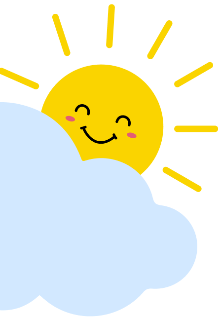 cartoon sun smiling and peaking from behind a cloud